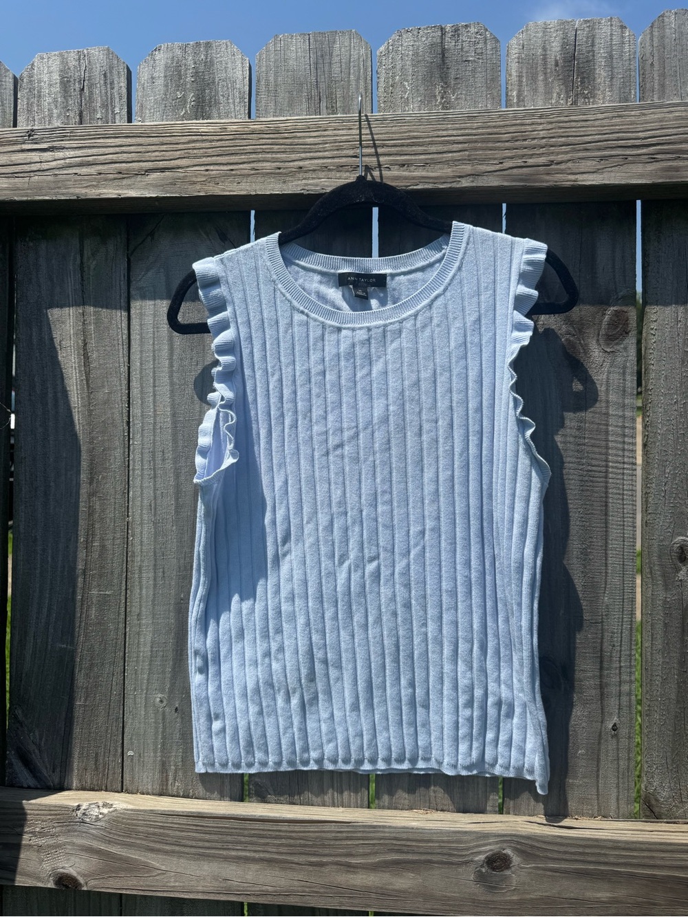 Light Blue Ribbed Ruffle Sleeve Knit Tank - Ann Taylor